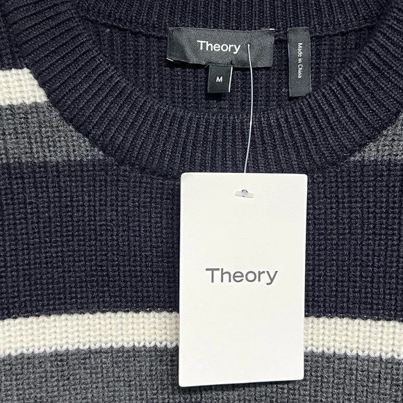 🌻NEW w/tags Theory Gary Stripe Merino Wool Crewneck Sweater Men's Size M $325